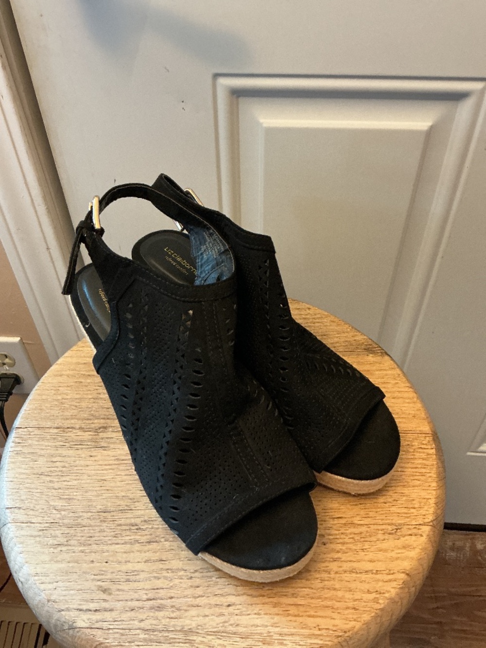 Women’s Liz Claiborne Black Suede Wedge Espadrilles size 11W